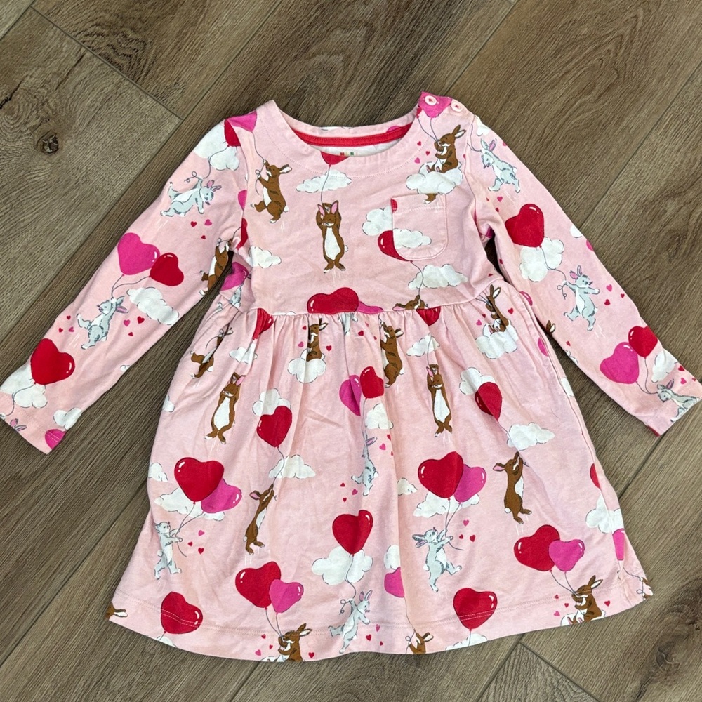 Mini Boden Pink Dress with Heart and Unicorn Print